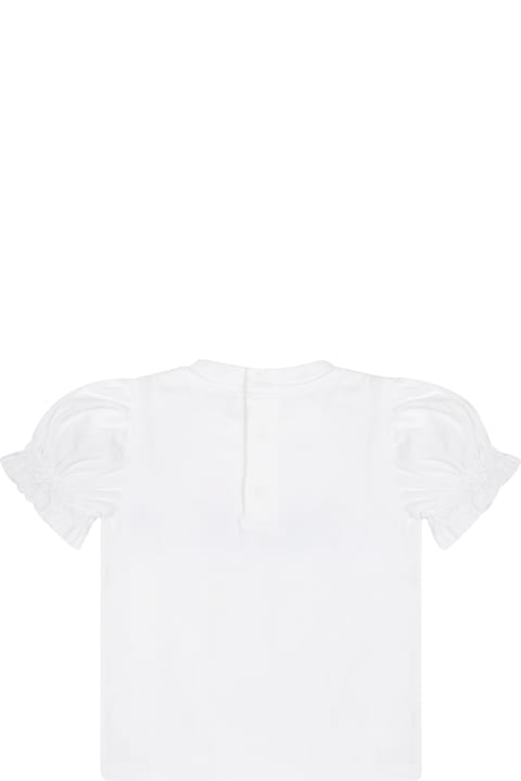 Moschino for Kids Moschino White T-shirt For Baby Girl With Logo And Flowers