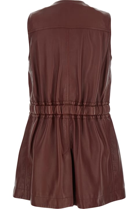 Chloé Bordeaux Vest With V Neck And Adjustable Belt In Leather Woman