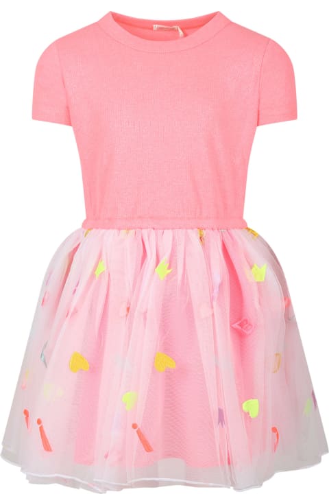 Dresses for Girls Billieblush Fuchsia Dress For Girl With Tulle And Multicolor Embroidery