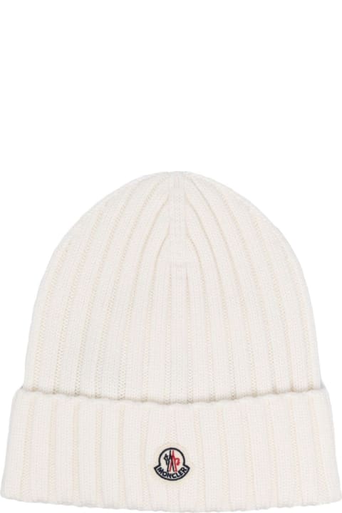 Homeware Moncler White Wool Beanie With Logo Patch