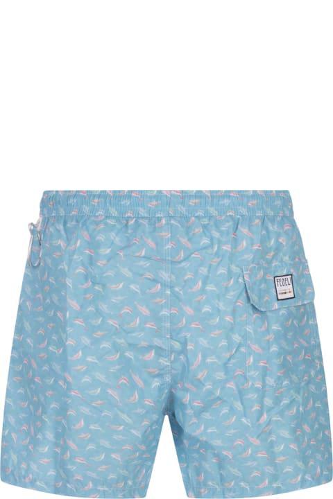 Fedeli for Men Fedeli Light Blue Swim Shorts With Multicolour Dolphin Pattern
