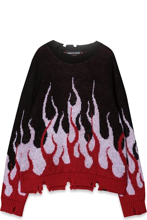 Homeware Vision of Super Black Sweater With Double Flames