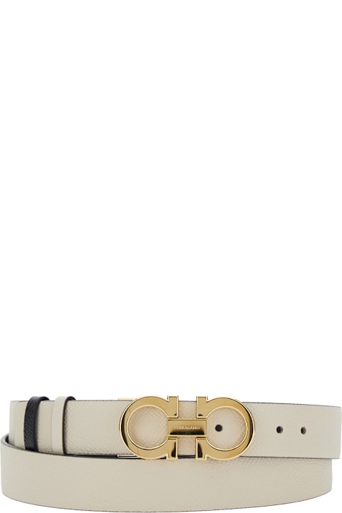 Ferragamo for Kids Ferragamo White Belt With Gancini Buckle With Logo Lettering In Leather Woman