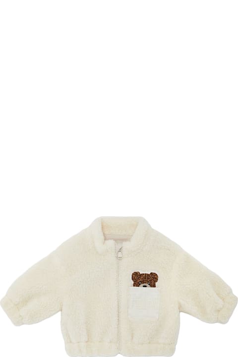 Fendi معاطف وجواكت لـ رُضع بنات Fendi Ecru Fleece Jacket With Teddy Bear