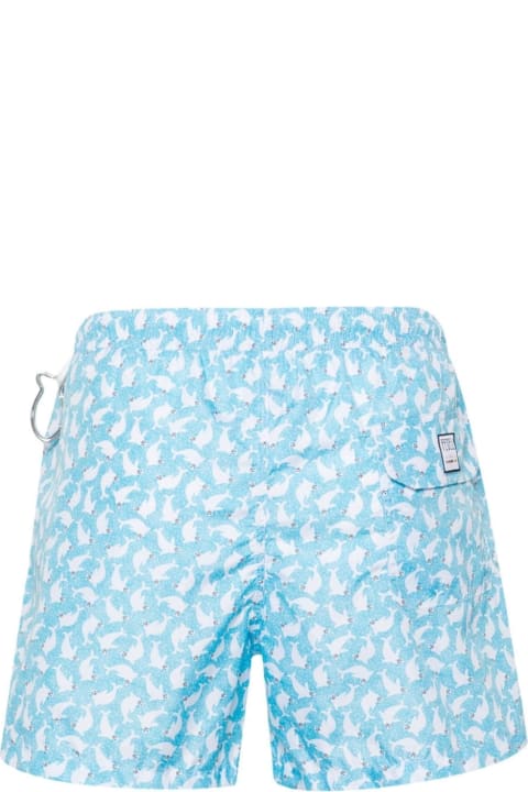 Swimwear for Men Fedeli Light Blue Swim Shorts With Seals Pattern