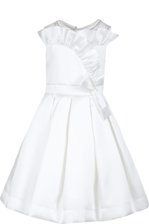 Monnalisa for Kids Monnalisa Ivory Dress For Girl With Rhinestones