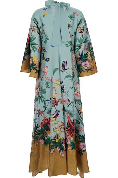 La DoubleJ for Men La DoubleJ Multicolor Long Dress With Rear Bow Detail And All-over Floral Motif In Silk Woman