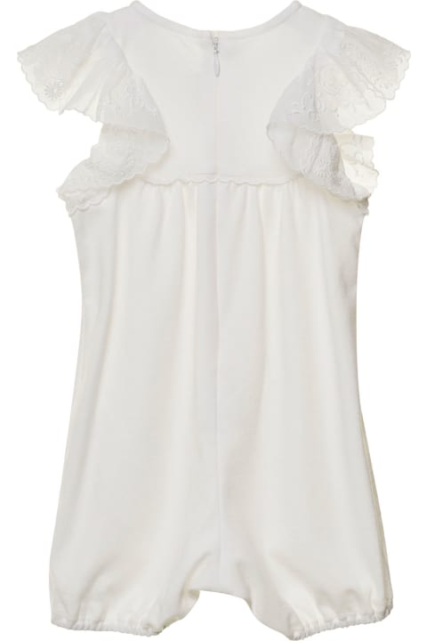 Bodysuits & Sets for Baby Boys Chloé White Romper With Volant And Embroidered Logo In Cotton Girl