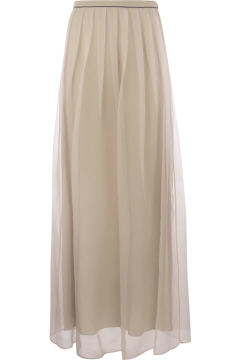 Skirts for Women Brunello Cucinelli Crispy Silk Pleated Midi Skirt With Shiny Waistband