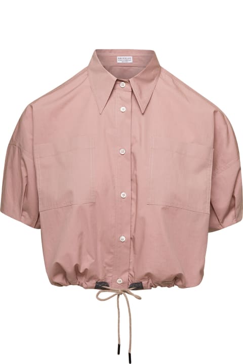 Pink Cropped Shirt Top In Cotton Woman