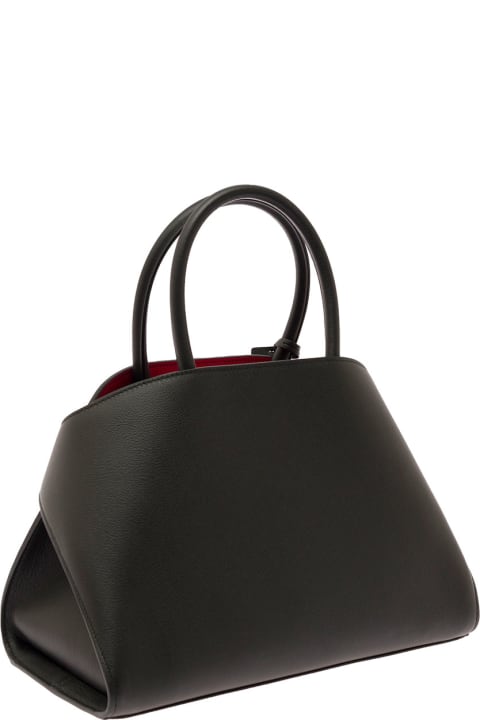 Ferragamo لـ Kids Ferragamo 'hug M' Black Handbag With Logo And Gancini Buckle In Leather Woman