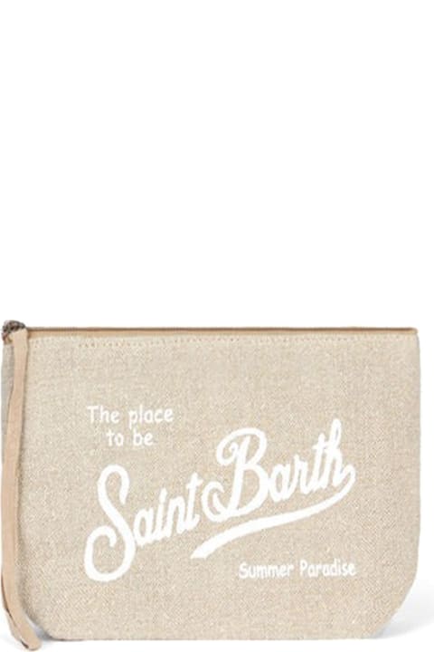ウィメンズ MC2 Saint Barthのクラッチバッグ MC2 Saint Barth Aline Beige Linen Clutch Bag
