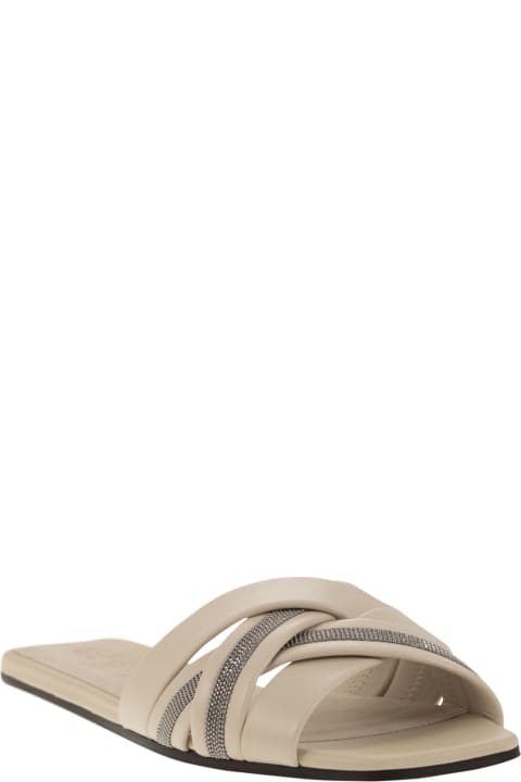 Brunello Cucinelli Sandals for Women Brunello Cucinelli Nappa Leather Slides With Jewellery