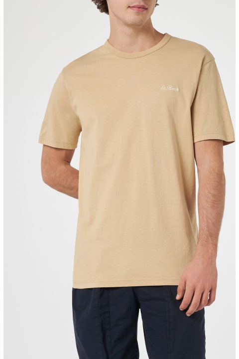 Homeware MC2 Saint Barth Man Beige Cotton Jersey T-shirt Dover With St. Barth Embroidery