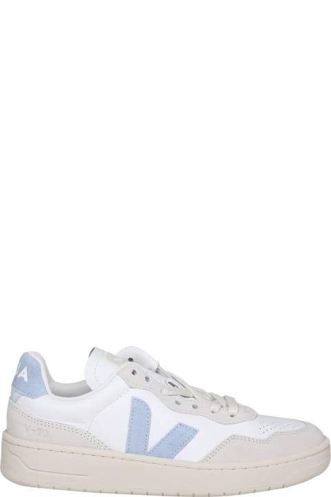 Veja Sneakers for Women Veja V 90 Sneakers In White And Light Blue Leather And Suede