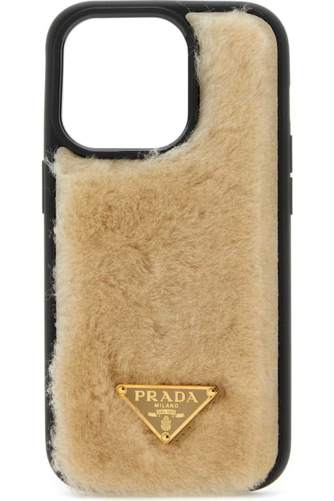 Prada Hi-Tech Accessories for Women Prada Sand Shearling Iphone 14 Pro Cover