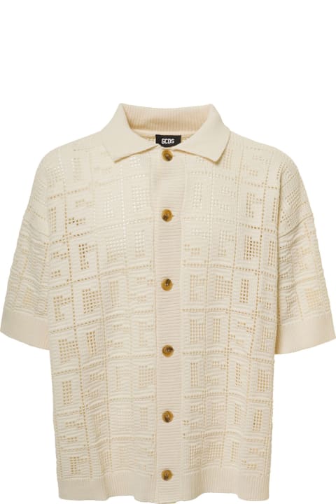 White Macramè Shirt With Monogram Logo Motif All-over In Cotton Man