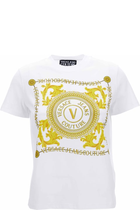 Versace Jeans Couture V-Emblem - T-shirt for Woman - White -  75HAHF07CJ00FG03