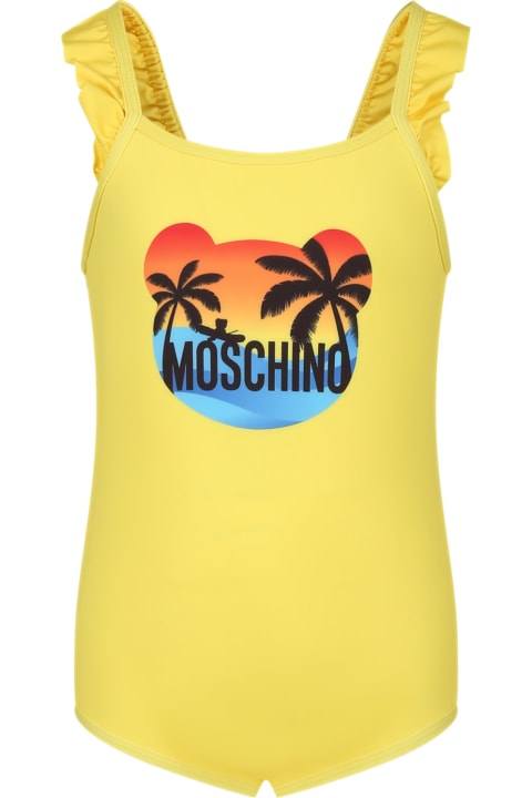 Swimwear for Girls Moschino Yellow One-piece Swimsuit For Baby Girl With Logo
