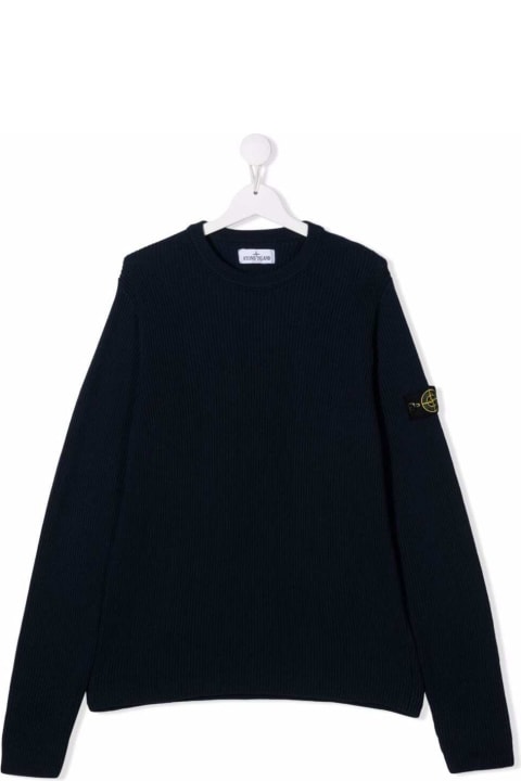 Blue Cotton Sweater With Logo