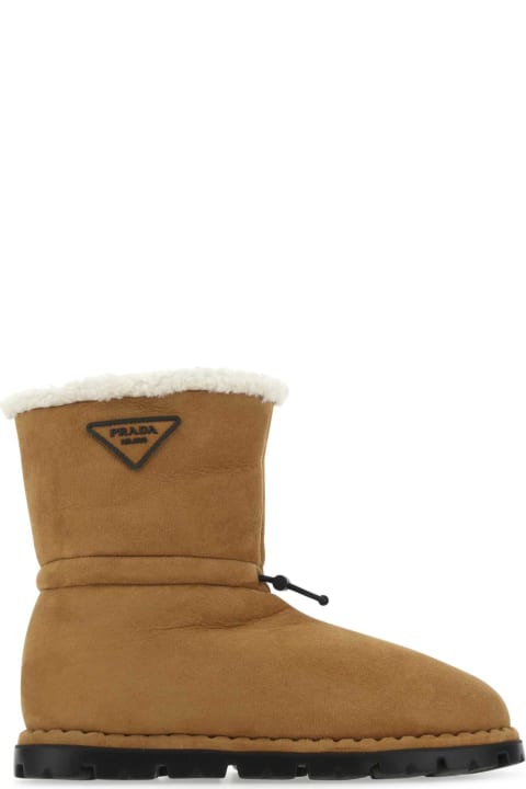 Fashion for Men Prada Camel Shearling Ankle Boots