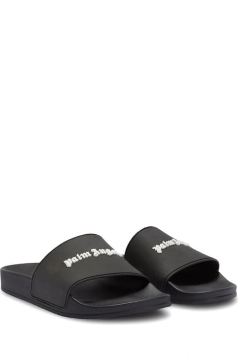 Fashion for Men Palm Angels Black Slippers With White Logo