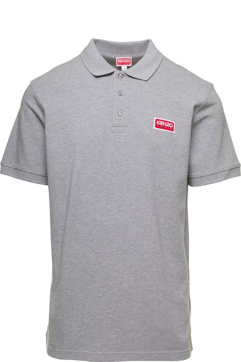 Grey Polo Shirt With Short Sleeves And Logo Patch In Cotton Man