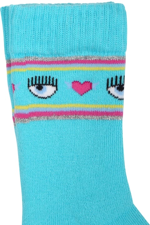 Chiara Ferragni Underwear for Girls Chiara Ferragni Light Blue Socks For Girl With Flirting Eyes And Hearts
