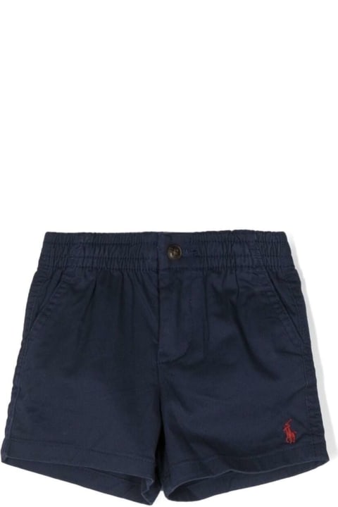 Bottoms for Baby Boys Polo Ralph Lauren Blue Shorts With Elastic Waistband And Pony Embroidery In Stretch Cotton Baby