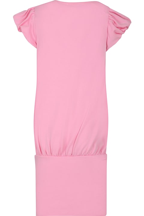 Monnalisa for Kids Monnalisa Pink Dress For Girl With Writing And Rhinestone