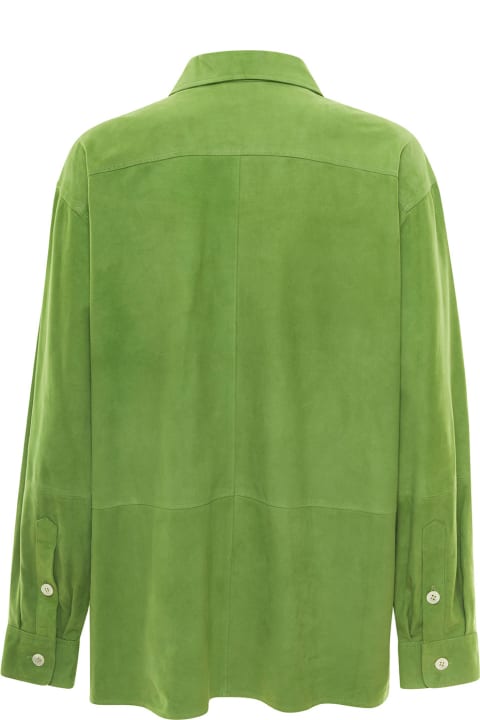 Matcha Green Long Sleeve Shirt In Suede Woman