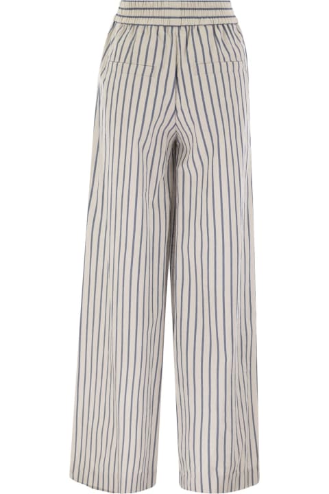 Brunello Cucinelli Pants & Shorts for Women Brunello Cucinelli Loose Track Trousers In Wrinkled Cotton Linen Poplin