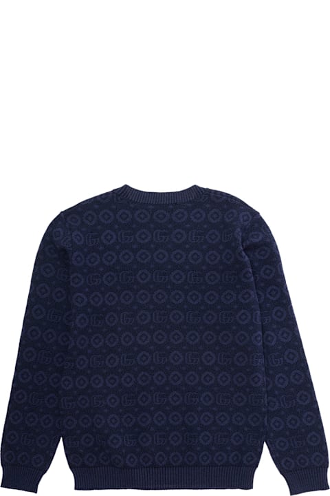 Gucci Topwear for Boys Gucci Blue Sweater With Gg Jacquard Motif In Knit Boy