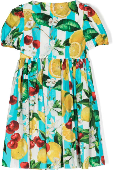 Dresses for Girls Dolce & Gabbana Striped Poplin Dress With Lemon And Cherry Print