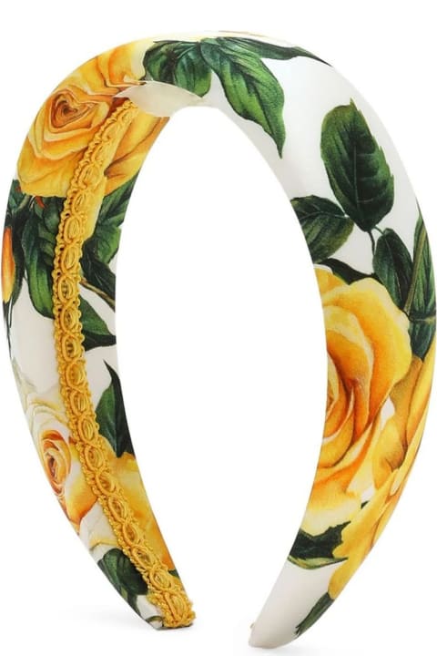 Dolce & Gabbana Accessories & Gifts for Baby Girls Dolce & Gabbana Satin Headband With Yellow Rose Print