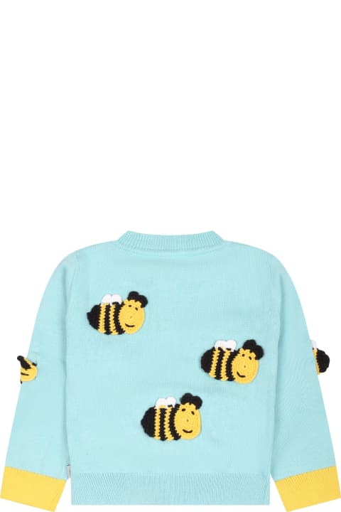 Topwear for Baby Girls Stella McCartney Kids Light Blue Cardigan For Baby Girl With Bees