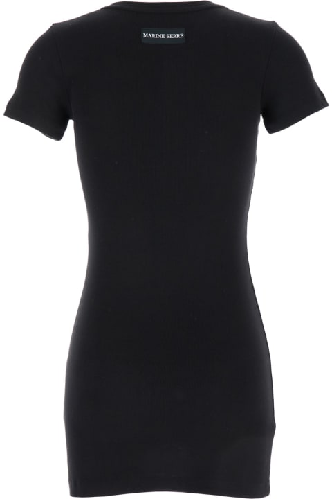 Marine Serre Topwear for Women Marine Serre Black T-shirt Mini Dress With Logo In Cotton Woman