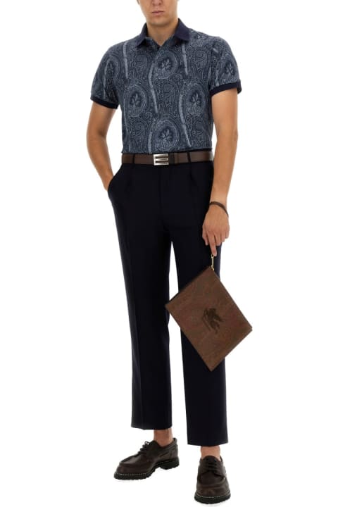 Topwear for Men Etro Navy Blue Polo Shirt With Paisley Print