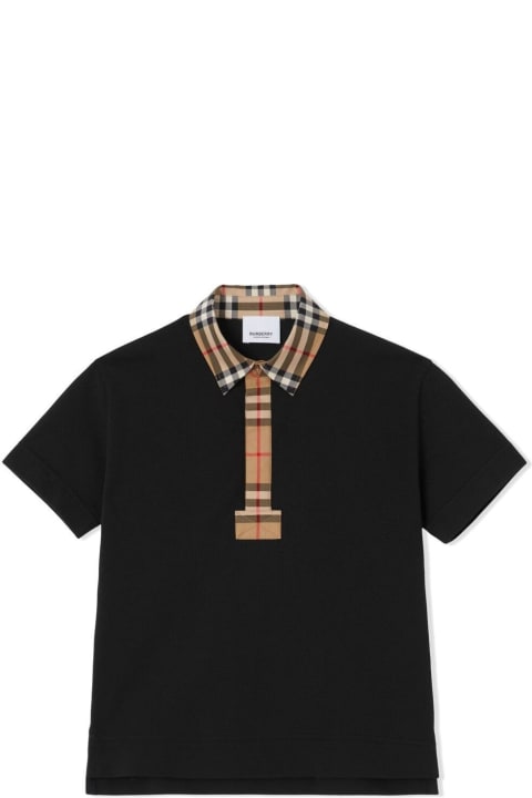 Topwear for Boys Burberry Black Polo T-shirt With Vintage Check Motif In Cotton Baby
