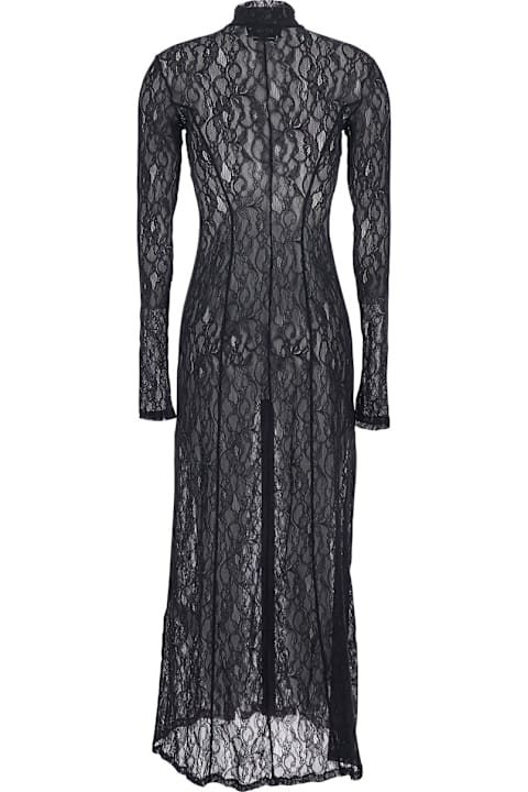 MSGM for Kids MSGM Black Long Dress With High Neck And Semi-sheer Design With Embroidery In Fabric Woman