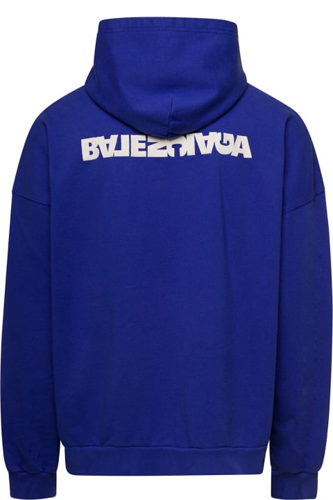 Blue Hoodie With Logo Embroidery In Cotton Man