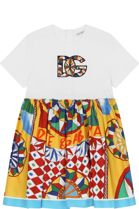 Dresses for Girls Dolce & Gabbana Jersey And Poplin Dress With Cart Print