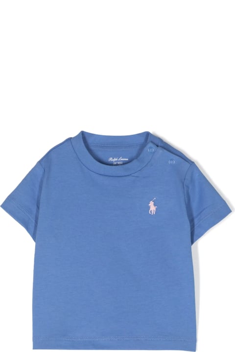 Topwear for Baby Boys Ralph Lauren Cerulean Blue T-shirt With Pink Pony