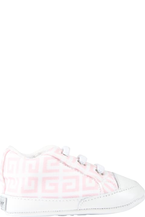 White Sneakers For Baby Girl With Pink Logo