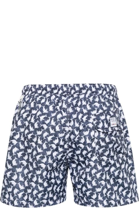 Swimwear for Men Fedeli Blue Swim Shorts With Seal Pattern