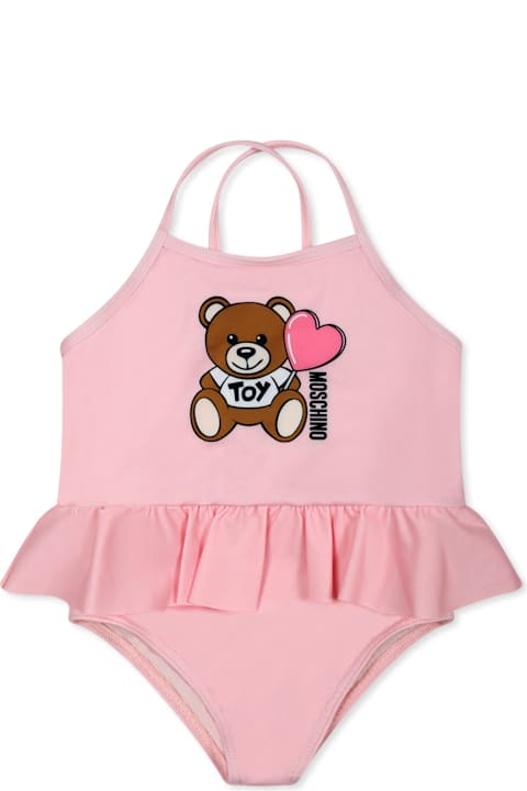 Moschino Swimwear for Baby Girls Moschino Pink One-piece Swimsuit For Baby Girl With Teddy Bear