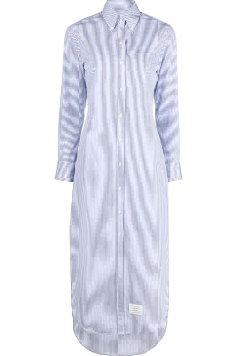 Thom Browne for Women Thom Browne Trouser Length Button Down Point Collar Shirtdress In Mini Stripe Poplin