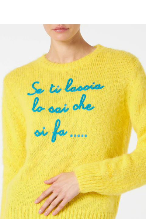 Homeware MC2 Saint Barth Woman Yellow Brushed Sweater With Embroidery