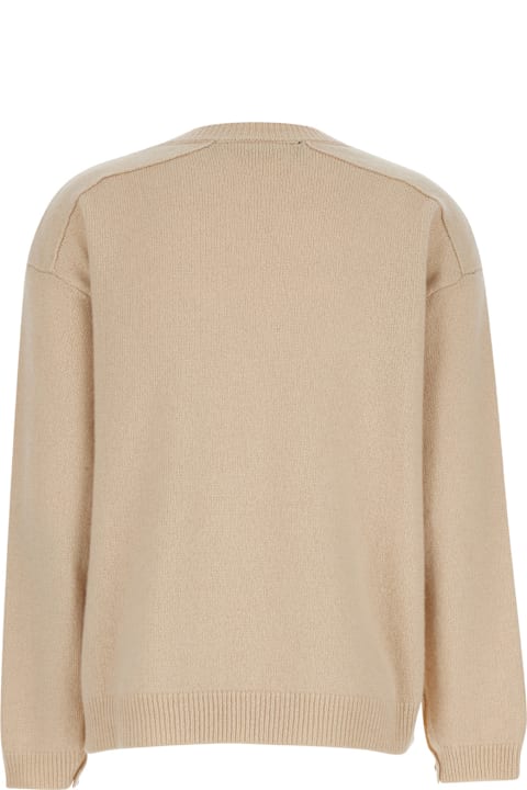 Federica Tosi لـ Women Federica Tosi Beige Crewneck Sweater With Button Details On The Sleeve In Wool And Cashmere Blend Woman