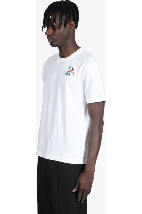 Deep Diving White cotton t-shirt with chest embroidery - Deep Diving